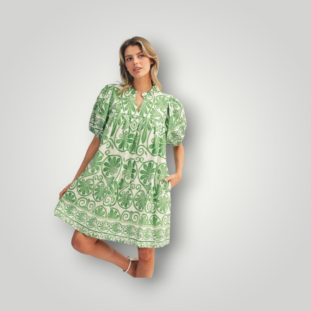 Green Jodifl Boho Floral Eyelet Babydoll Dress – Green Women-Dresses/Rompers, Large